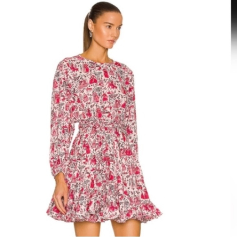 Rhode Ella’s Fluted Printed Cotton        mini dress size small,white/Red/Pink